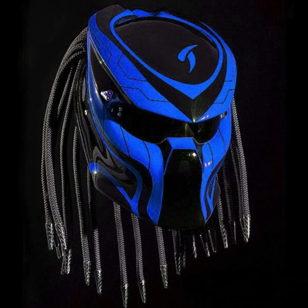 Custom Predator Motorcycle Helmet Had Painted Blue Line