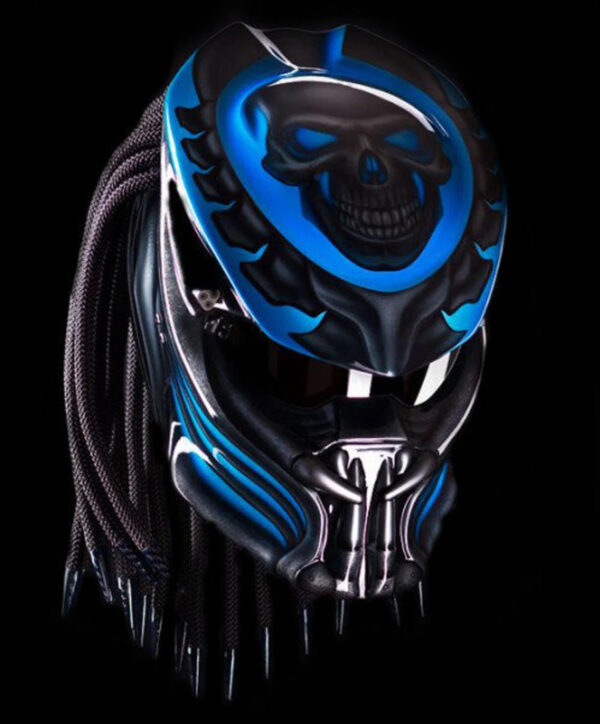 Custom Predator Motorcycle Helmet Had Painted Blue Line Skull