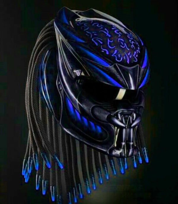 Predator Motorcycle Helmet Had Painted Fire Blue