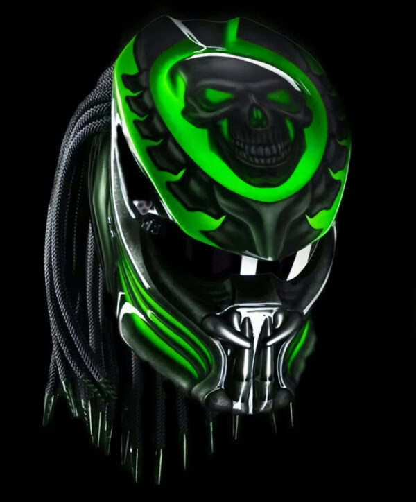 Predator Motorcycle Helmet Had Painted Green Skull