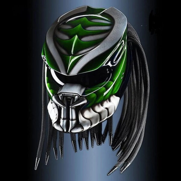 Predator Motorcycle Helmet Had Painted Green White Shark