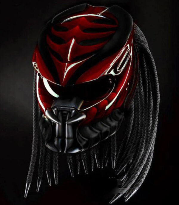 Custom Helmet Predator Motorcycle Had Painted Red Black Shark