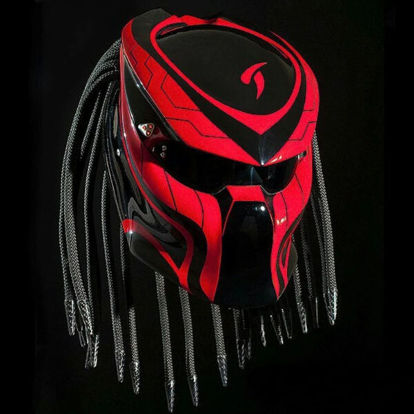 Custom Helmet Predator Motorcycle Had Painted Red Line