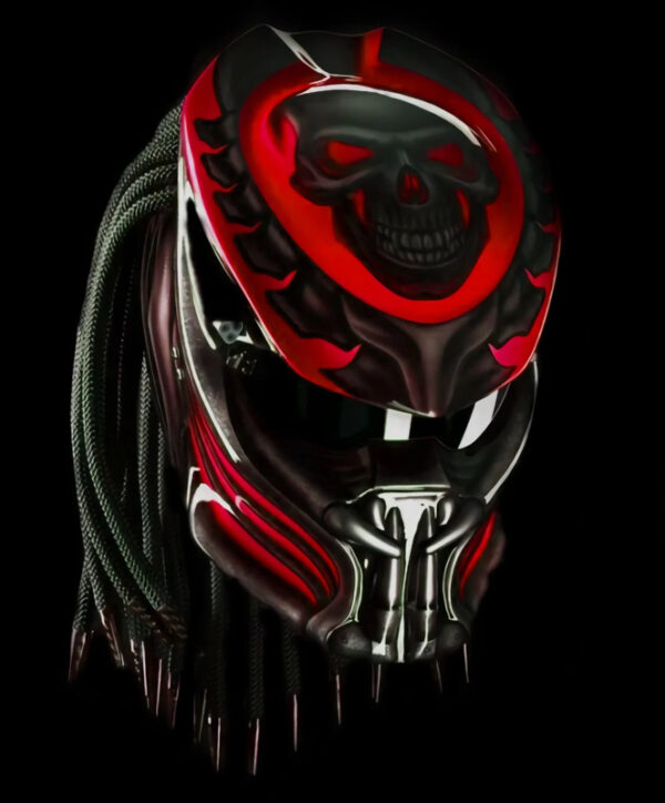 Custom Predator Motorcycle Helmet Had Painted Red Skull