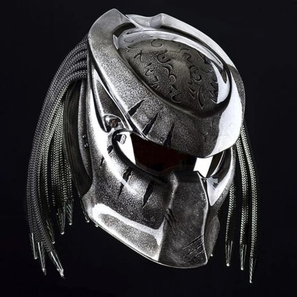 Custom Predator Motorcycle Helmet Had Painted Silver Crack Style Handmade