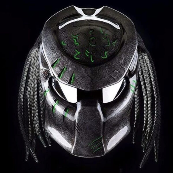 Custom Helmet Predator Motorcycle Had Painted Silver Green Blood Crack Style