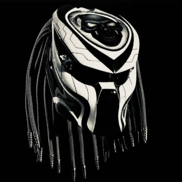 Custom Helmet Predator Motorcycle Had Painted White Line Skull