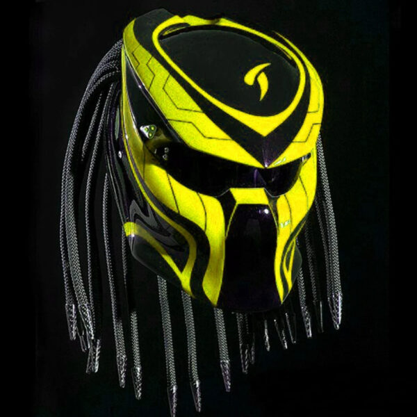 Custom Helmet Predator Motorcycle Had Painted Yellow Line