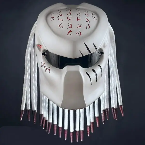 Predator Motorcycle Helmet White Crack Blood Style