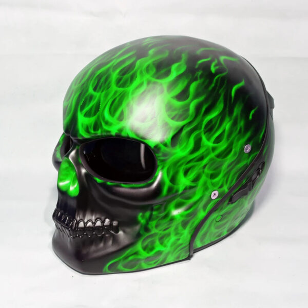 Predator Skull Motorcycle Helmet Motive Green Fire Handmade - Image 3