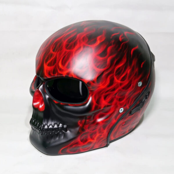 Predator Skull Motorcycle Helmet Motive Red Fire Handmade - Image 3