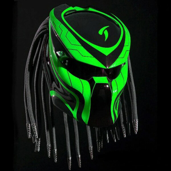 Custom Predator Motorcycle Helmet Had Painted Green Line