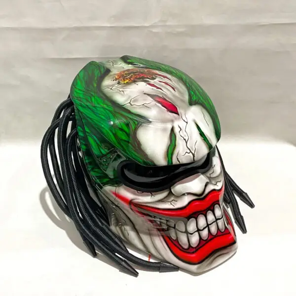 Predator Motorcycle Helmet Joker Face Smile Airbursh Style - Image 2