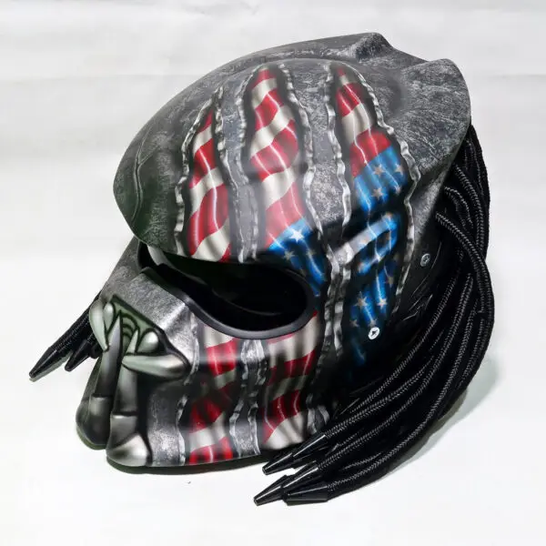 Top Custom Predator Motorcyle Helmet America Flag Style - Image 2